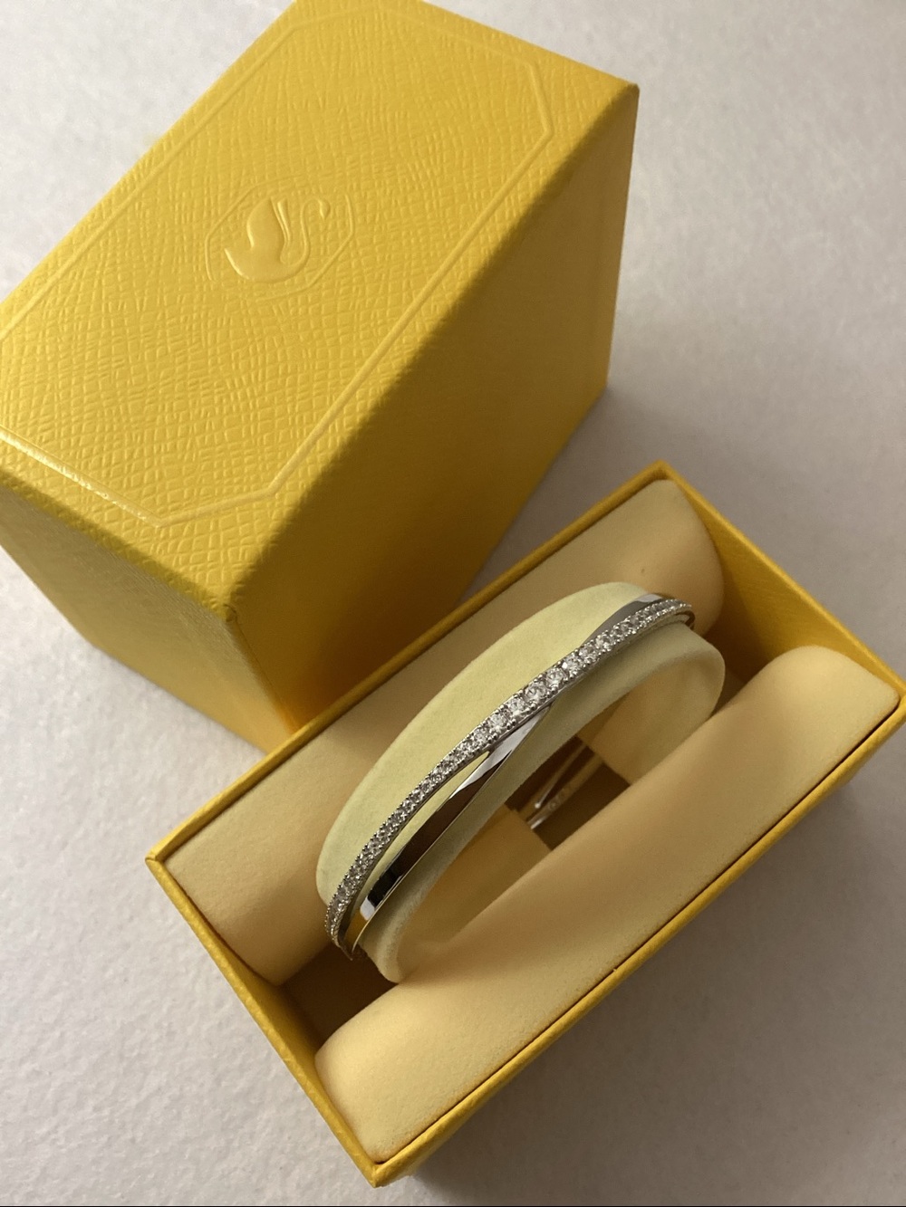 Swarovski Silver-Tone Pavé Twisted Double-Row Bangle Bracelet